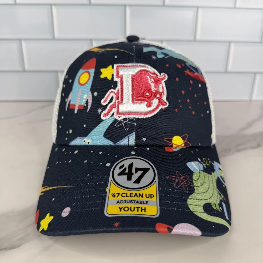 Durham Bulls Hat Cap Snap Back Youth Navy White Baseball Space Dino 47 Clean Up